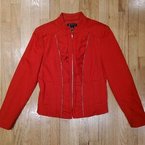 INC International Concept Red Ruffle Detailed Zip Jacket Blazer Size M